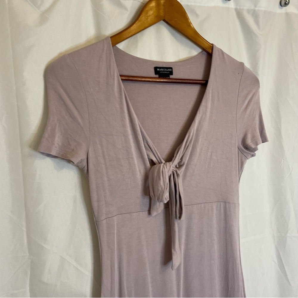 MARCIANO Women’s Dusty Purple Pink Short Sleeve Body Con Dress Midi Size Small - Picture 2 of 12